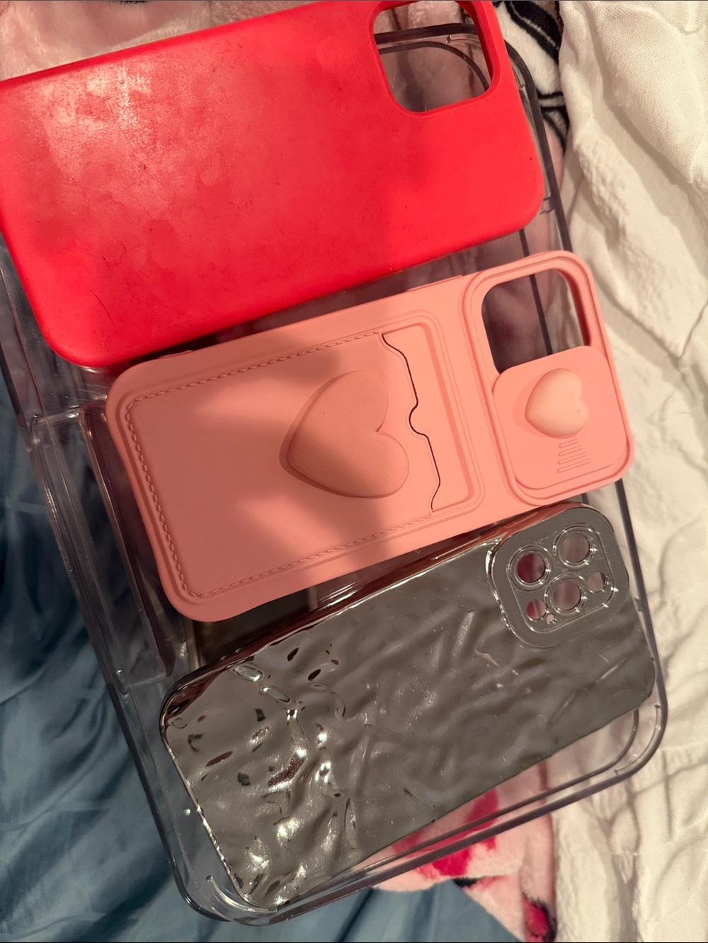 Pink Heart Phone Case Bundle with Red & Silver Cases